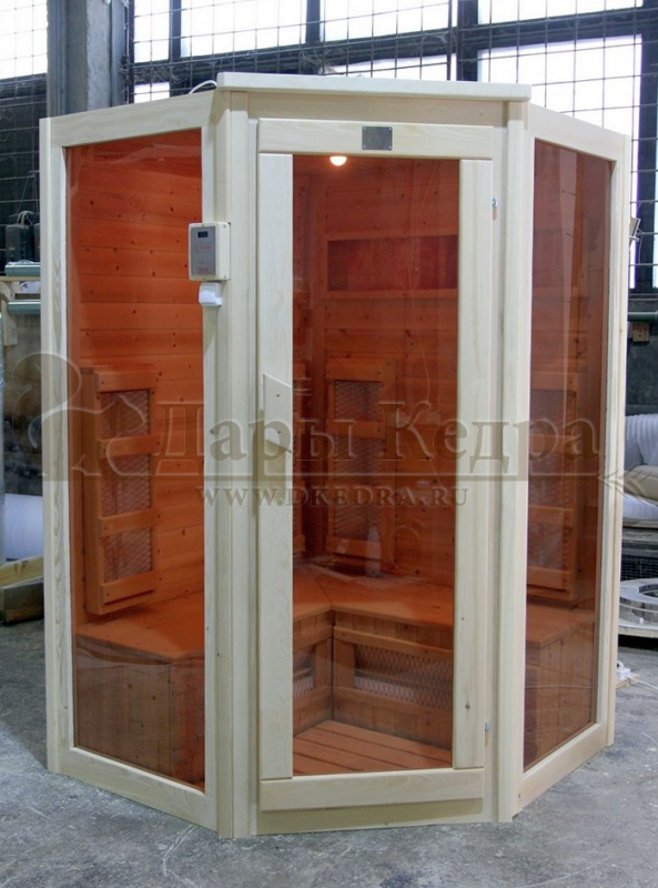 Двухместная угловая инфракрасная сауна кабина из кедра и липы с керамическими излучателями