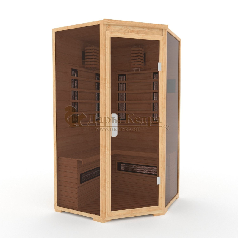 Двухместная угловая инфракрасная сауна кабина из кедра и липы с керамическими излучателями