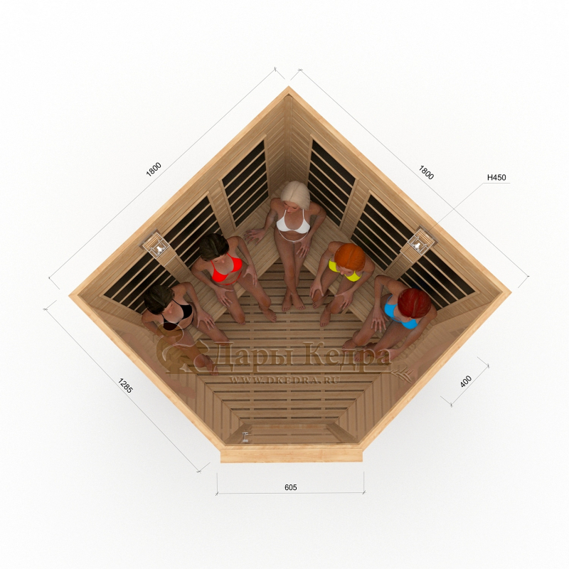 Пятиместная (семиместная) угловая инфракрасная сауна кабина из кедра с карбоновыми излучателями