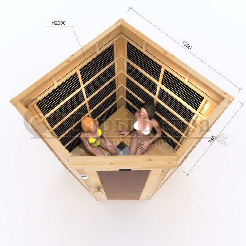 Двухместная угловая инфракрасная сауна кабина из кедра и липы с карбоновыми излучателями